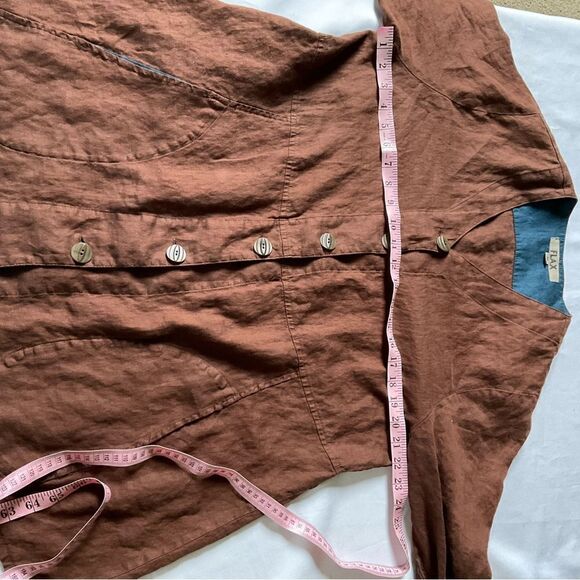 FLAX Designs Linen Jacket Brown‎ Contrast Cuff M - Picture 14 of 16